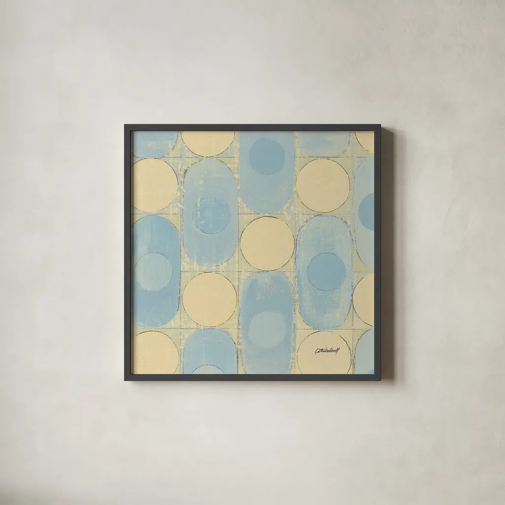 16 Blocks Square X by Kathrine Lovell. Shown in a sleek black glass frame for a contemporary gallery look. Available as an archival giclee rolled canvas, fine art paper, or poster print. SKU 43560a.