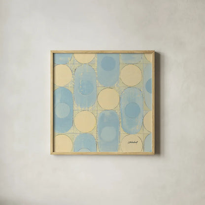 16 Blocks Square X by Kathrine Lovell. Shown in a natural wood glass frame for a timeless modern aesthetic. Available as an archival giclee rolled canvas, fine art paper, or poster print. SKU 43560a.