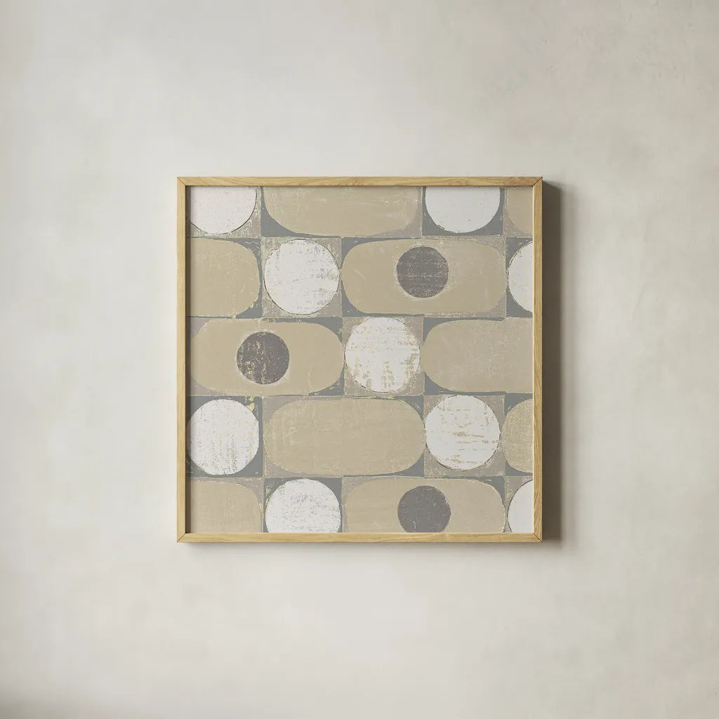 16 Blocks Square X Archroma by Kathrine Lovell. Shown in a natural wood glass frame for a timeless modern aesthetic. Available as an archival giclee rolled canvas, fine art paper, or poster print. SKU 29767a.