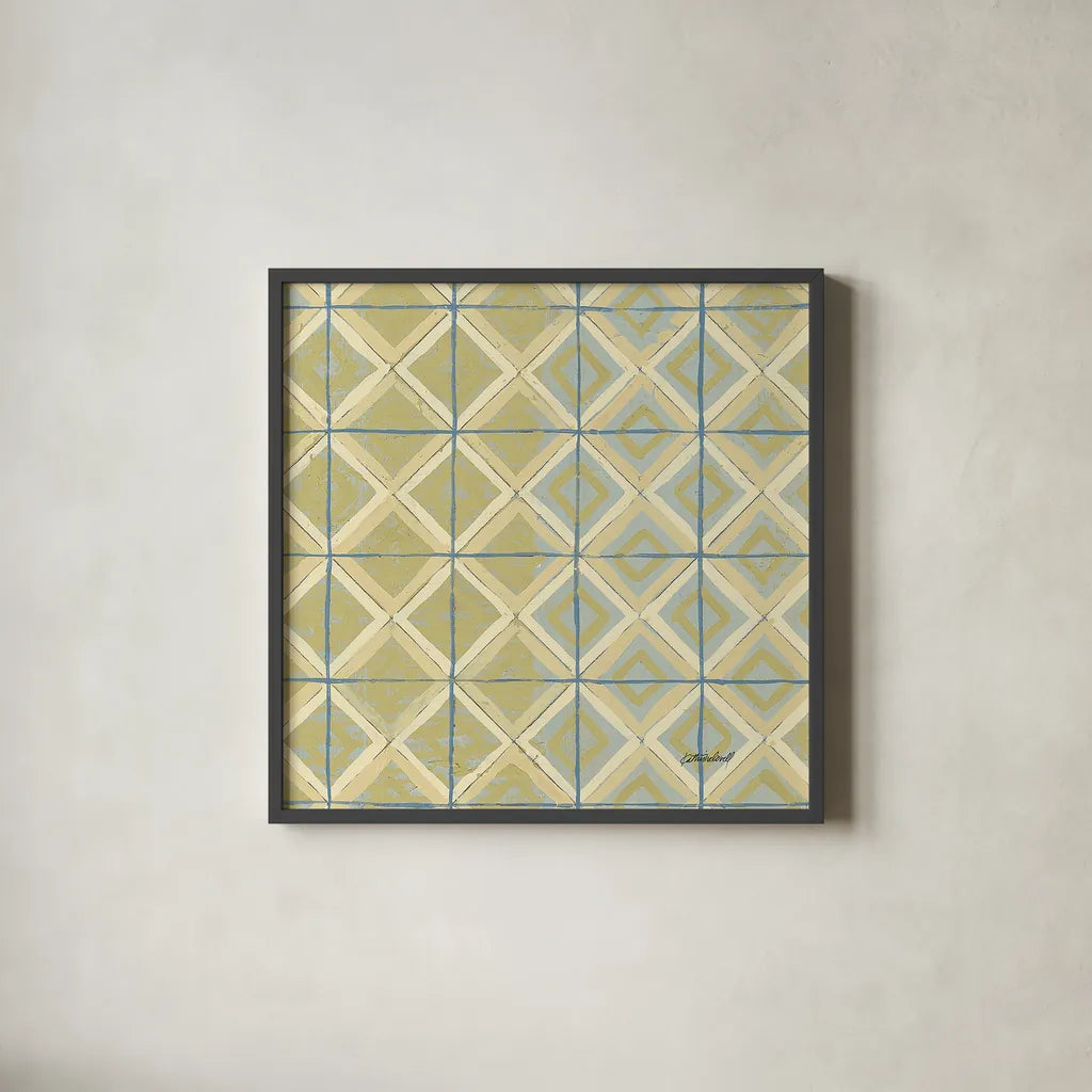 16 Blocks Square XI by Kathrine Lovell. Shown in a sleek black glass frame for a contemporary gallery look. Available as an archival giclee rolled canvas, fine art paper, or poster print. SKU 43561a.