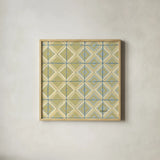 16 Blocks Square XI by Kathrine Lovell. Shown in a natural wood glass frame for a timeless modern aesthetic. Available as an archival giclee rolled canvas, fine art paper, or poster print. SKU 43561a.