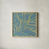 16 Blocks Square XIII by Kathrine Lovell. Shown in a natural wood glass frame for a timeless modern aesthetic. Available as an archival giclee rolled canvas, fine art paper, or poster print. SKU 43563a.