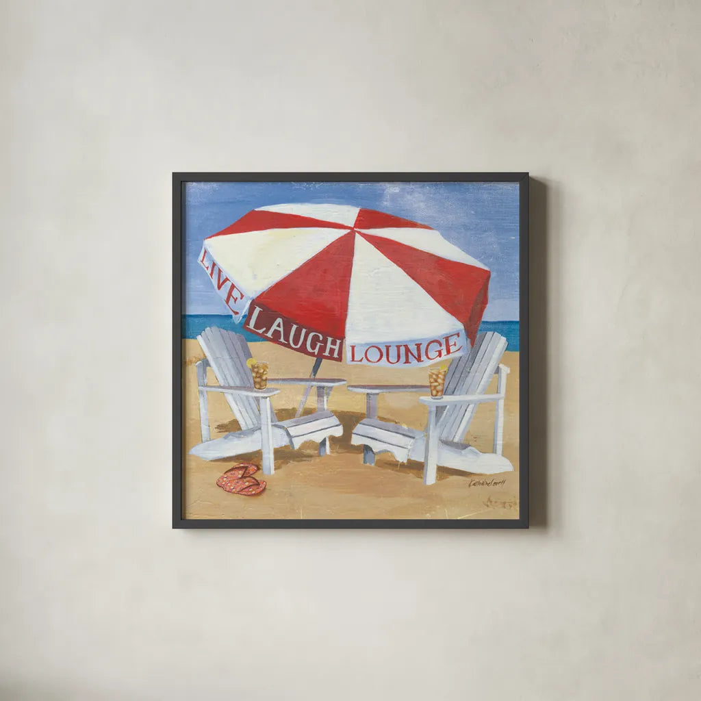A Day at the Beach III by Kathrine Lovell. Shown in a sleek black glass frame for a contemporary gallery look. Available as an archival giclee rolled canvas, fine art paper, or poster print. SKU 2965a.