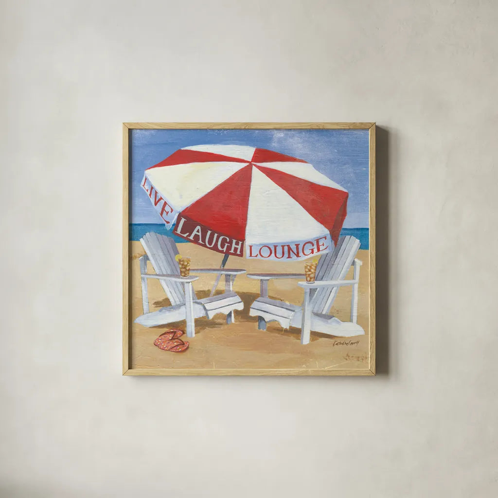 A Day at the Beach III by Kathrine Lovell. Shown in a natural wood glass frame for a timeless modern aesthetic. Available as an archival giclee rolled canvas, fine art paper, or poster print. SKU 2965a.