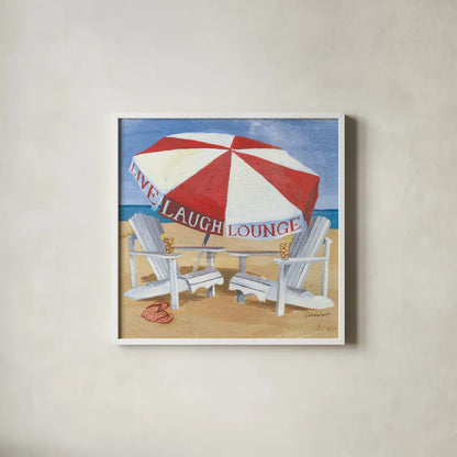 A Day at the Beach III by Kathrine Lovell. Shown in a crisp white glass frame for a clean and minimalist style. Available as an archival giclee rolled canvas, fine art paper, or poster print. SKU 2965a.