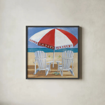 A Day at the Beach IV by Kathrine Lovell. Shown in a sleek black glass frame for a contemporary gallery look. Available as an archival giclee rolled canvas, fine art paper, or poster print. SKU 2966a.