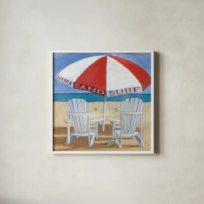 A Day at the Beach IV by Kathrine Lovell. Shown in a crisp white glass frame for a clean and minimalist style. Available as an archival giclee rolled canvas, fine art paper, or poster print. SKU 2966a.