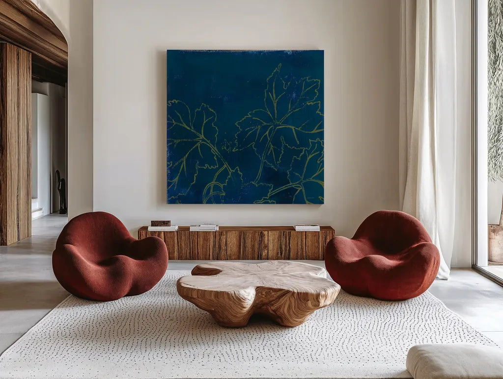 Abstract 11F by Kathrine Lovell. Shown as extra-large giant wall art in a modern living room. Available as an archival giclee rolled canvas, fine art paper, or poster print. SKU 22418a.