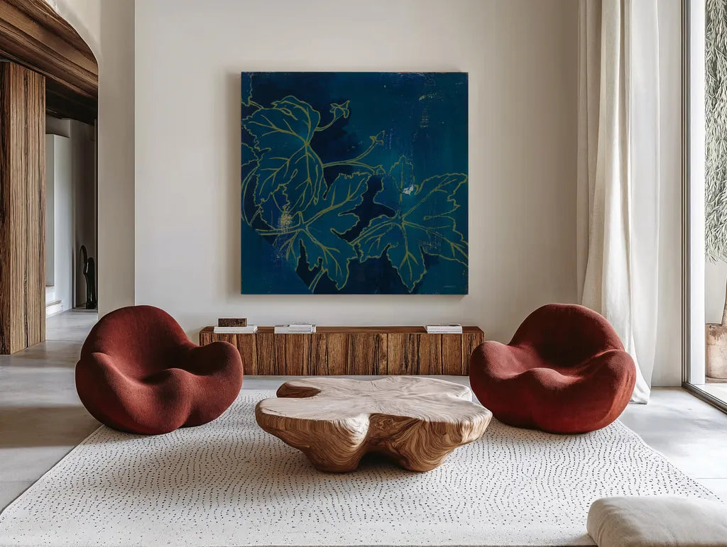Abstract 12E by Kathrine Lovell. Shown as extra-large giant wall art in a modern living room. Available as an archival giclee rolled canvas, fine art paper, or poster print. SKU 22416a.