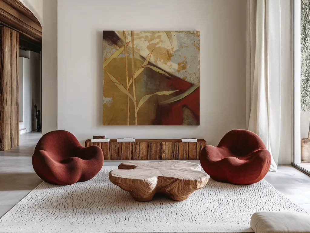 Abstract 9A by Kathrine Lovell. Shown as extra-large giant wall art in a modern living room. Available as an archival giclee rolled canvas, fine art paper, or poster print. SKU 42544a.