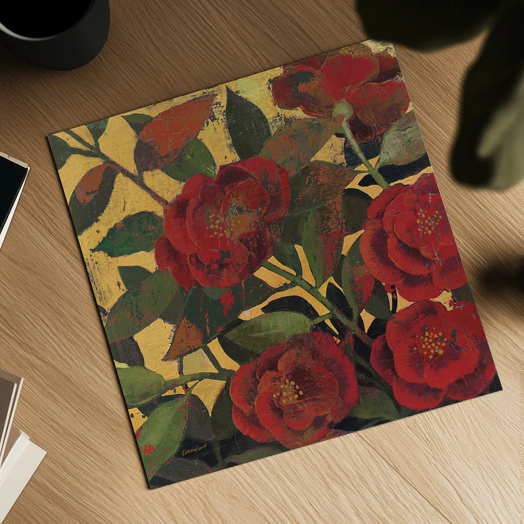 Abundant Roses I Spice by Kathrine Lovell. Shown as a detailed flat fine art print, highlighting archival giclee quality. Available as an archival giclee rolled canvas, fine art paper, or poster print. SKU 10891a.