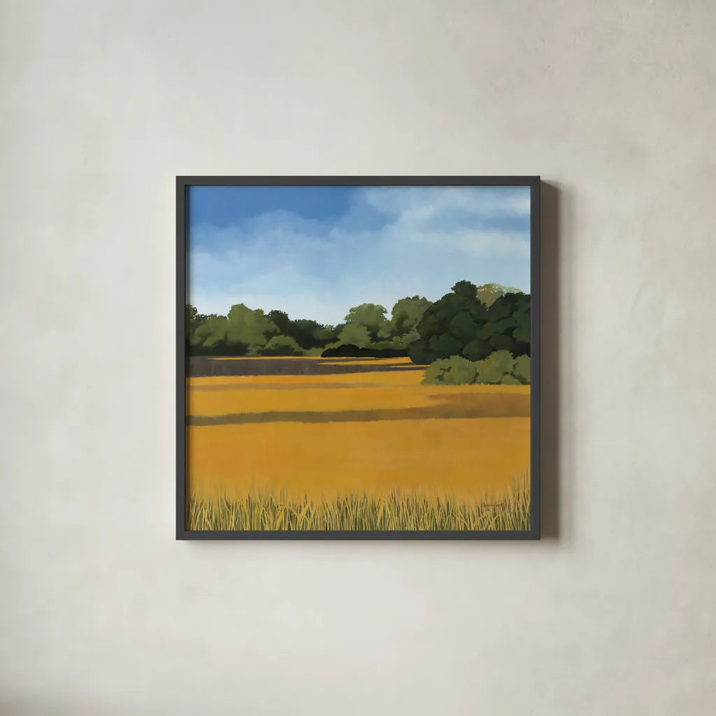 Across from Pond Bridge by Kathrine Lovell. Shown in a sleek black glass frame for a contemporary gallery look. Available as an archival giclee rolled canvas, fine art paper, or poster print. SKU 58639a.