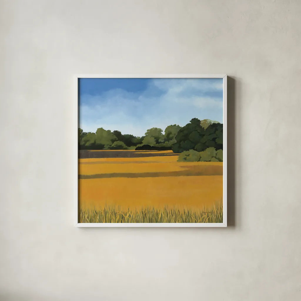 Across from Pond Bridge by Kathrine Lovell. Shown in a crisp white glass frame for a clean and minimalist style. Available as an archival giclee rolled canvas, fine art paper, or poster print. SKU 58639a.