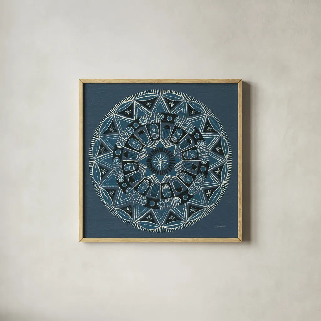 Adire I Cream by Kathrine Lovell. Shown in a natural wood glass frame for a timeless modern aesthetic. Available as an archival giclee rolled canvas, fine art paper, or poster print. SKU 41627a.