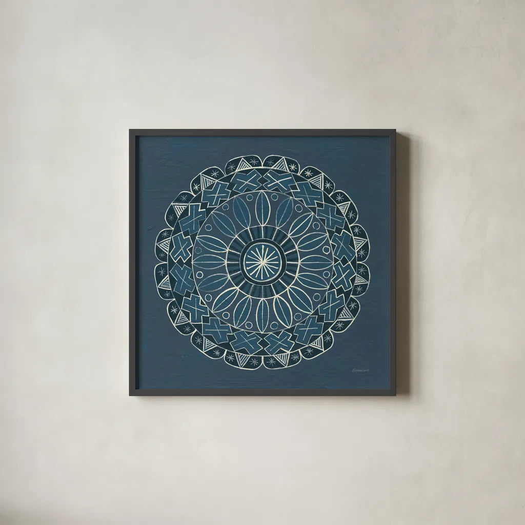 Adire II Cream by Kathrine Lovell. Shown in a sleek black glass frame for a contemporary gallery look. Available as an archival giclee rolled canvas, fine art paper, or poster print. SKU 41628a.