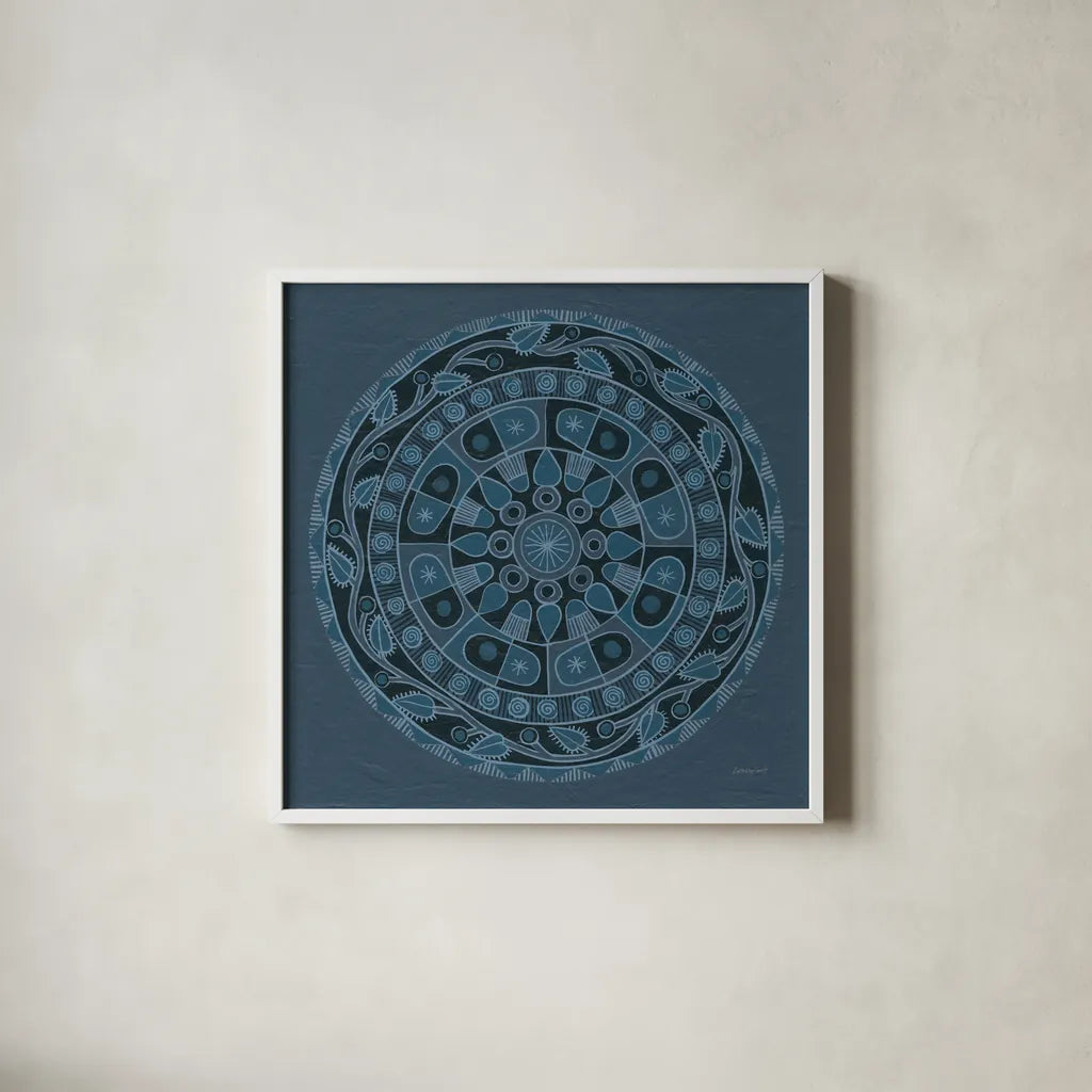 Adire IV by Kathrine Lovell. Shown in a crisp white glass frame for a clean and minimalist style. Available as an archival giclee rolled canvas, fine art paper, or poster print. SKU 39400a.
