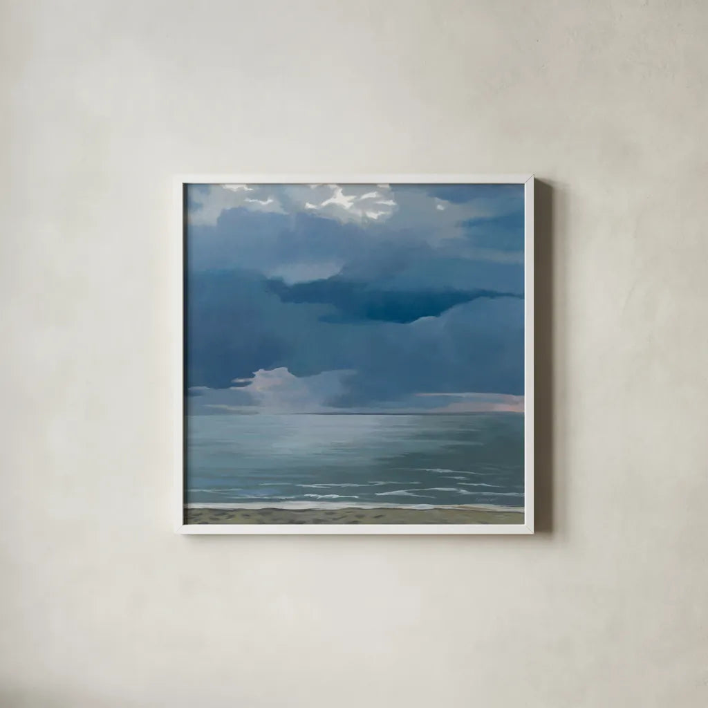 Afternoon Storm by Kathrine Lovell. Shown in a crisp white glass frame for a clean and minimalist style. Available as an archival giclee rolled canvas, fine art paper, or poster print. SKU 58641a.