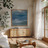 Afternoon Storm by Kathrine Lovell. Shown in a natural wood frame in a cozy modern living room. Available as an archival giclee rolled canvas, fine art paper, or poster print. SKU 58641a.