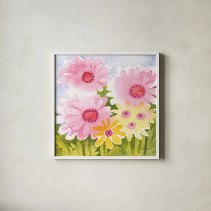 Annabelles Garden II by Kathrine Lovell. Shown in a crisp white glass frame for a clean and minimalist style. Available as an archival giclee rolled canvas, fine art paper, or poster print. SKU 85240a.