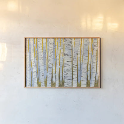 Aspen Grove by Kathrine Lovell. shown as a paper print in a natural frame. Available as a archival giclee rolled canvas, fine art paper, or poster print. SKU 60264i.