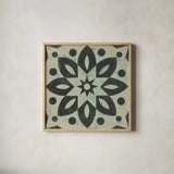 Black and White Tile I by Kathrine Lovell. Shown in a natural wood glass frame for a timeless modern aesthetic. Available as an archival giclee rolled canvas, fine art paper, or poster print. SKU 55521a.