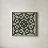 Black and White Tile II by Kathrine Lovell. Shown in a sleek black glass frame for a contemporary gallery look. Available as an archival giclee rolled canvas, fine art paper, or poster print. SKU 55522a.