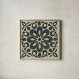Black and White Tile III by Kathrine Lovell. Shown in a natural wood glass frame for a timeless modern aesthetic. Available as an archival giclee rolled canvas, fine art paper, or poster print. SKU 55523a.