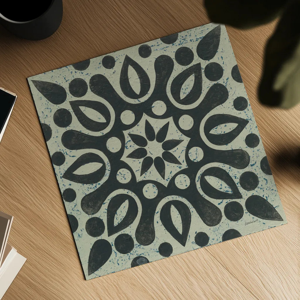 Black and White Tile IV by Kathrine Lovell. Shown as a detailed flat fine art print, highlighting archival giclee quality. Available as an archival giclee rolled canvas, fine art paper, or poster print. SKU 55524a.