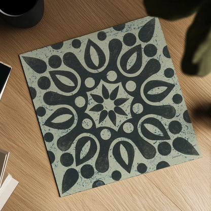 Black and White Tile IV by Kathrine Lovell. Shown as a detailed flat fine art print, highlighting archival giclee quality. Available as an archival giclee rolled canvas, fine art paper, or poster print. SKU 55524a.