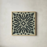 Black and White Tile IV by Kathrine Lovell. Shown in a natural wood glass frame for a timeless modern aesthetic. Available as an archival giclee rolled canvas, fine art paper, or poster print. SKU 55524a.
