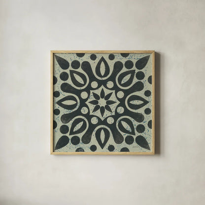 Black and White Tile IV by Kathrine Lovell. Shown in a natural wood glass frame for a timeless modern aesthetic. Available as an archival giclee rolled canvas, fine art paper, or poster print. SKU 55524a.