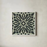 Black and White Tile IV by Kathrine Lovell. Shown in a crisp white glass frame for a clean and minimalist style. Available as an archival giclee rolled canvas, fine art paper, or poster print. SKU 55524a.