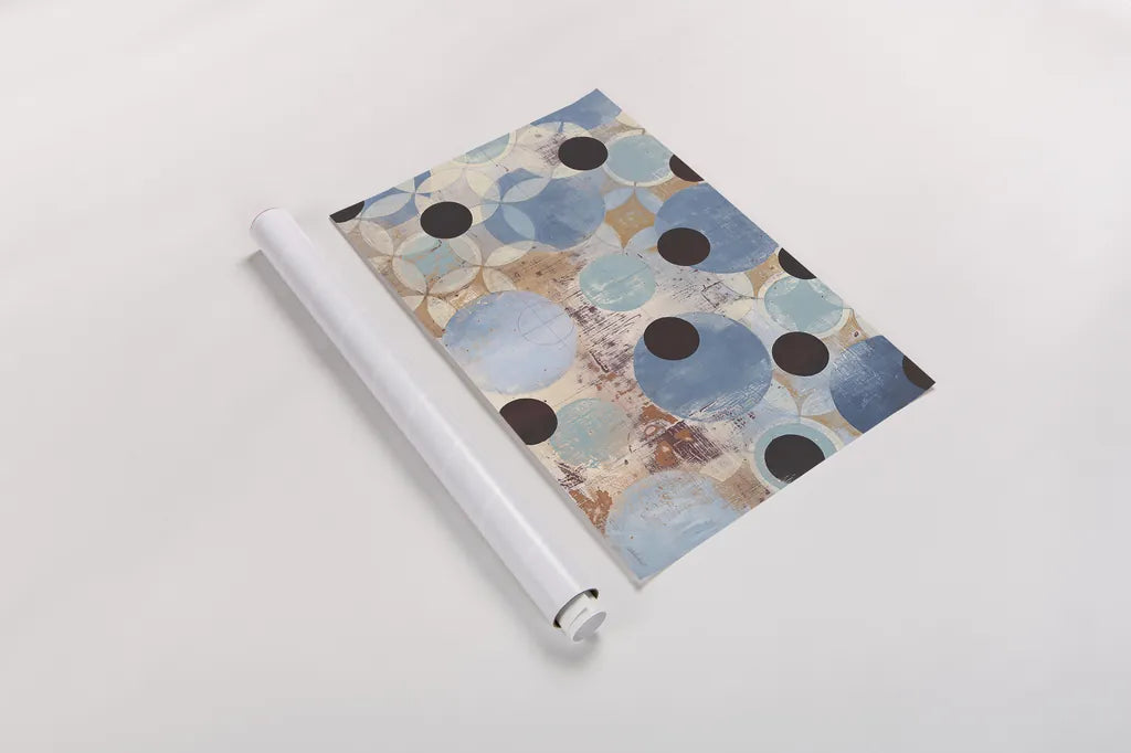 Blue Dots by Kathrine Lovell. shown as a rolled paper print. Available as archival giclee rolled canvas, fine art paper, or poster print. SKU 22747i.