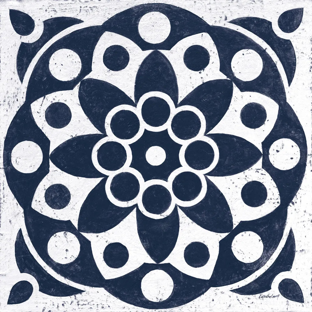 Blue and White Tile II by Kathrine Lovell. SKU 59159a. Archival Giclee Fine art print for wall decor.