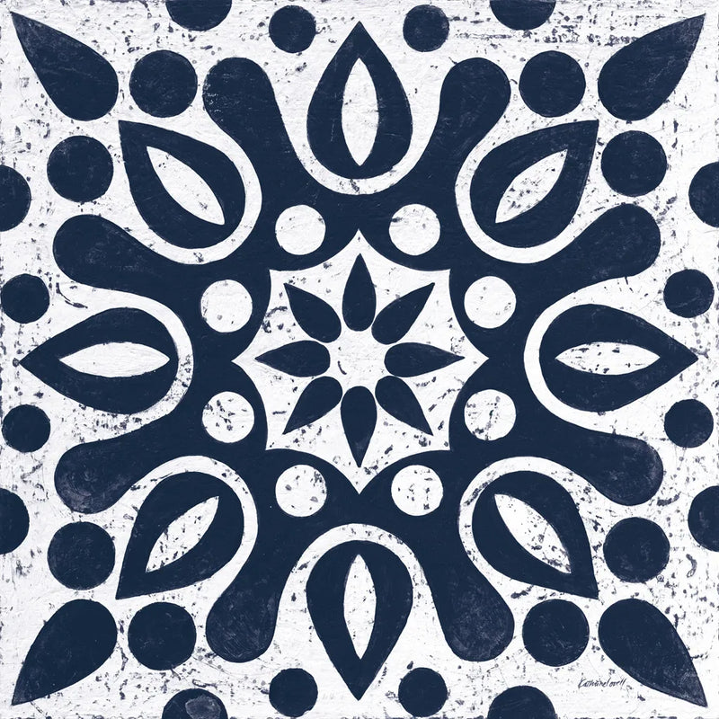 Blue and White Tile IV by Kathrine Lovell. SKU 59161a. Archival Giclee Fine art print for wall decor.