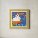 Carrots by Kathrine Lovell. Shown in a natural wood glass frame for a timeless modern aesthetic. Available as an archival giclee rolled canvas, fine art paper, or poster print. SKU 43331a.