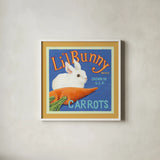 Carrots by Kathrine Lovell. Shown in a crisp white glass frame for a clean and minimalist style. Available as an archival giclee rolled canvas, fine art paper, or poster print. SKU 43331a.