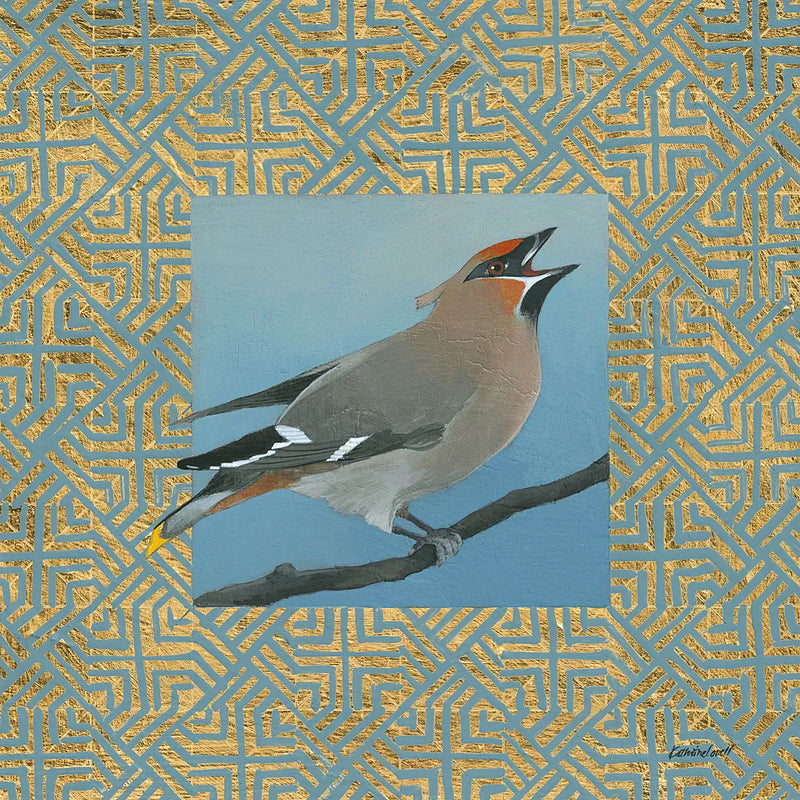 Cedar Waxwing Border by Kathrine Lovell. SKU 24565a. Archival Giclee Fine art print for wall decor.