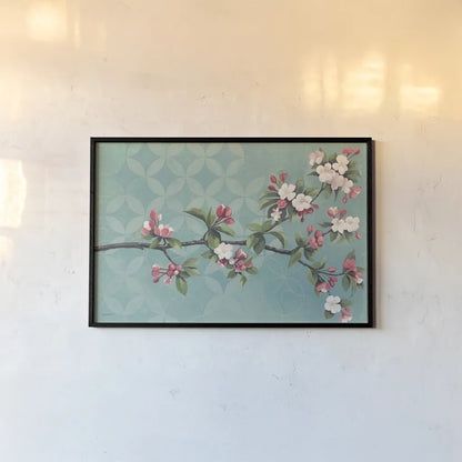 Cherry Blossoms by Kathrine Lovell. shown as a paper print in a black flame. Available as a archival giclee rolled canvas, fine art paper, or poster print. SKU 22608i.