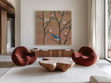 Cherry Blossoms I by Kathrine Lovell. Shown as extra-large giant wall art in a modern living room. Available as an archival giclee rolled canvas, fine art paper, or poster print. SKU 24338a.