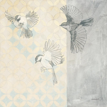 Chickadees Alighting by Kathrine Lovell. SKU 92714a. Archival Giclee Fine art print for wall decor.