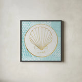 Christmas Shells II by Kathrine Lovell. Shown in a sleek black glass frame for a contemporary gallery look. Available as an archival giclee rolled canvas, fine art paper, or poster print. SKU 57896a.