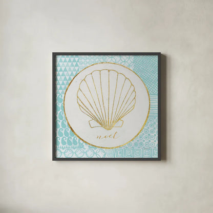 Christmas Shells II by Kathrine Lovell. Shown in a sleek black glass frame for a contemporary gallery look. Available as an archival giclee rolled canvas, fine art paper, or poster print. SKU 57896a.