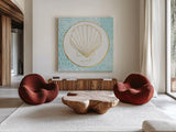 Christmas Shells II by Kathrine Lovell. Shown as extra-large giant wall art in a modern living room. Available as an archival giclee rolled canvas, fine art paper, or poster print. SKU 57896a.