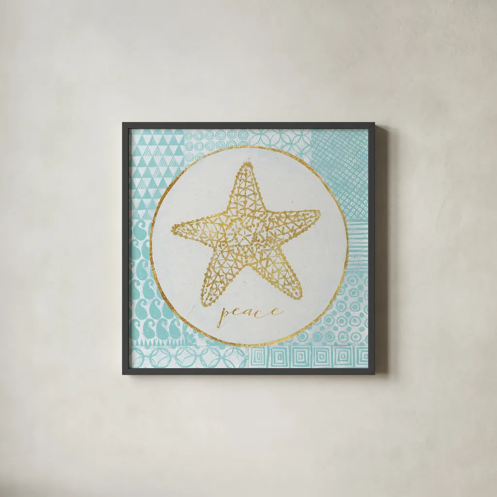 Christmas Shells IV by Kathrine Lovell. Shown in a sleek black glass frame for a contemporary gallery look. Available as an archival giclee rolled canvas, fine art paper, or poster print. SKU 57897a.