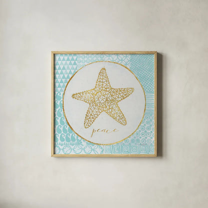 Christmas Shells IV by Kathrine Lovell. Shown in a natural wood glass frame for a timeless modern aesthetic. Available as an archival giclee rolled canvas, fine art paper, or poster print. SKU 57897a.