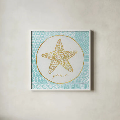 Christmas Shells IV by Kathrine Lovell. Shown in a crisp white glass frame for a clean and minimalist style. Available as an archival giclee rolled canvas, fine art paper, or poster print. SKU 57897a.