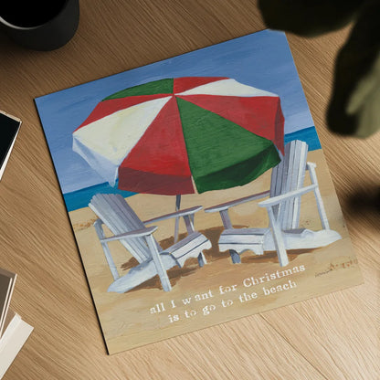 Christmas at the Beach III by Kathrine Lovell. Shown as a detailed flat fine art print, highlighting archival giclee quality. Available as an archival giclee rolled canvas, fine art paper, or poster print. SKU 57893a.