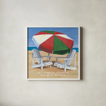 Christmas at the Beach III by Kathrine Lovell. Shown in a crisp white glass frame for a clean and minimalist style. Available as an archival giclee rolled canvas, fine art paper, or poster print. SKU 57893a.