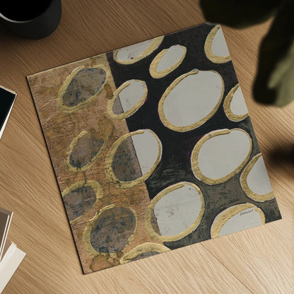 Copper Circles I Taupe by Kathrine Lovell. Shown as a detailed flat fine art print, highlighting archival giclee quality. Available as an archival giclee rolled canvas, fine art paper, or poster print. SKU 43440a.